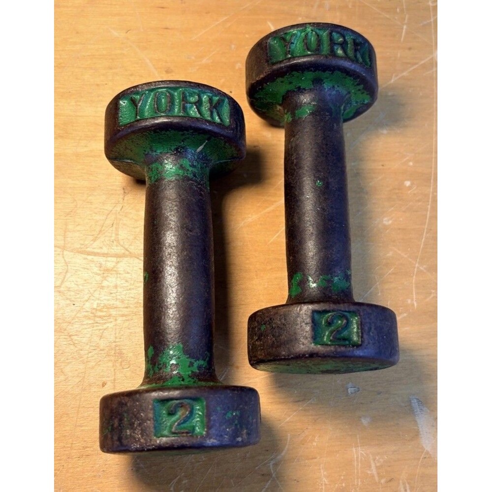 Vintage York 2LB Metal Dumbbells Pair Of Round Head Hand Weights - 4lb Total USA